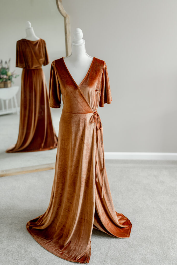 Megan Velvet Wrap Dress in Golden Heart Mama Client Wardrobe